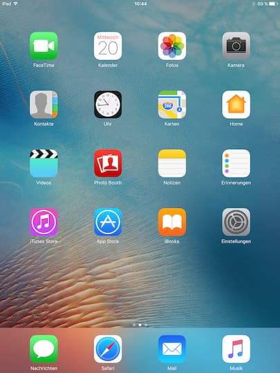 Homescreen des iPad Pro 9.7 unter iOS 10