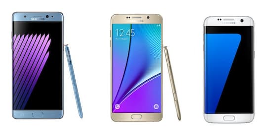 Samsung Galaxy Note 7, Note 5 und S7 Edge im Vergleich