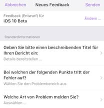 Feedback-App in der Beta-Software