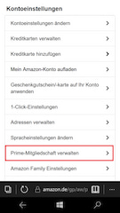 Prime-Mitgliedschaft verwalten bei Amazon.de