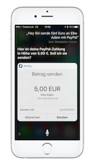 Geld senden per PayPal und Siri-Sprachbefehl
