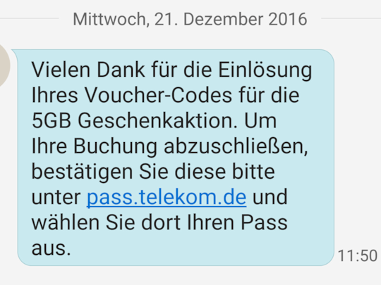 Besttigungs-SMS vom 21. Dezember