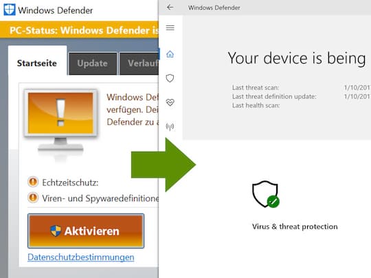 Windows Defender im Vorher-Nachher-Vergleich