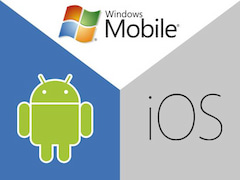 Im Uhrzeigersinn: Die mobilen Betriebssysteme Windows 10 Mobile, iOS und Android