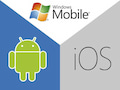 Im Uhrzeigersinn: Die mobilen Betriebssysteme Windows 10 Mobile, iOS und Android