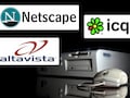 Collage verschiedner Fimenlogos: Netscape, ICQ, Altavista.