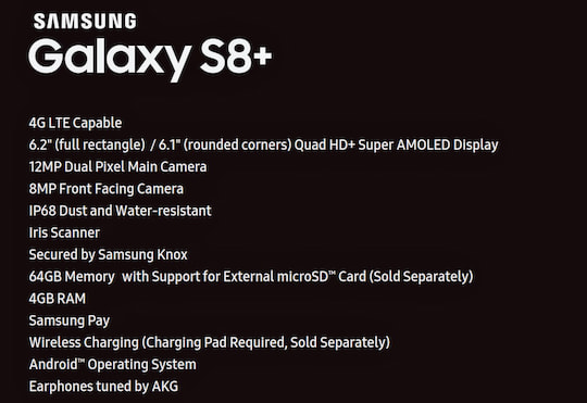 Angebliches Datenblatt des Samsung Galaxy S8 Plus