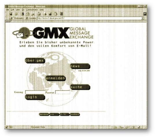 Screenshot der GMX-Seite 1999