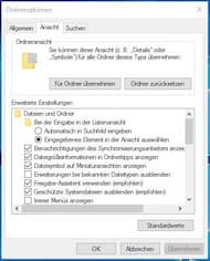 Screenshot der Windows Ordneroptionen
