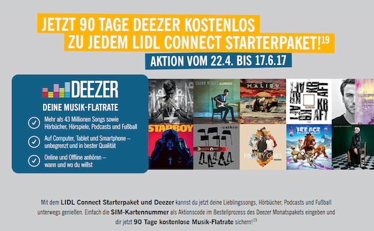 Deezer-Musik-Flat fr Lidl-Connect-Kunden 90 Tage gratis