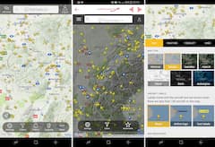 Screenshots von Flugverfolgung (Mitte) und Flightradar24