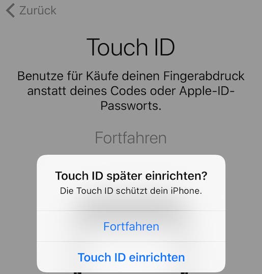 Die Touch-ID kann auch spter eingerichtet werden