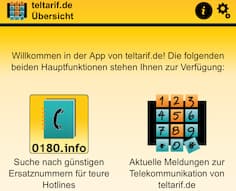 Startbildschirm der Version 3.0 der teltarif.de-App