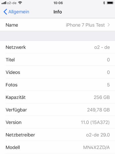 iOS 11 mit Build-Nummer 15A372 installiert