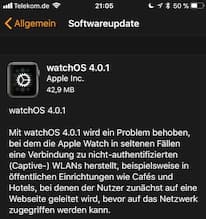 watchOS 4.0.1 wird ber die Watch-App auf dem iPhone installiert