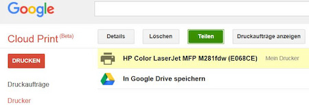 Google cloud print drucker freigeben