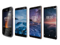 Von links nach rechts: Nokia 1, Nokia 6 (2018), Nokia 7 Plus und Nokia 8 Sirocco