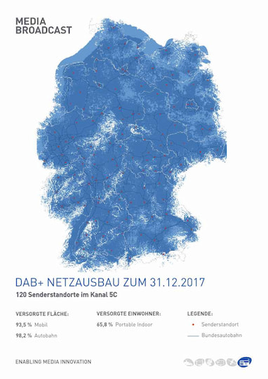Der DAB+ Sendernetzausbau der Media Broadcast in Deutschland (Stand 31.12.2017)