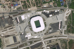 FIFA-WM-Stadion St. Petersburg aus der Vogelperspektive. Die Netze werden gut zu tun haben...