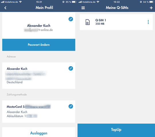 App: Account-Verwaltung und SIM-bersicht