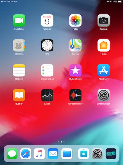 iPad-Homescreen unter iOS 12