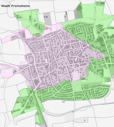 Stadtplan der Stadt Freinsheim. Im Ortskern baut die Telekom rund um den HvT Internet FTTC mit zunchst bis zu 100 MBit/s