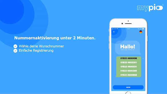 mypio: Virtuelle deutsche Handynummer per App