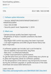 Screenshot des neuen Updates fr das Galaxy Note 9
