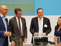 Mobilfunk-Gipfeltreffen. Von links: Tim Httges (Deutsche Telekom), Andreas Scheuer (Minister), Markus Haas (Telefnica), Anna Dimitrova (Vodafone)