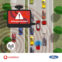 Vodafone und Ford testen in Aldenhoven ihren gemeinsamen Rettungsgassen-Assistenten.