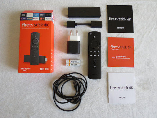Fire TV Stick 4K mit Verpackung, Zubehr und Anleitungen