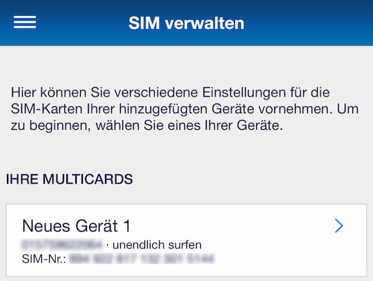 SIM-Verwaltung in der Mein-o2-App