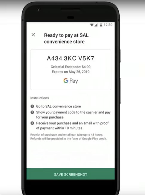 So sieht ein Code fr die Bargeldzahlung in Google Play aus