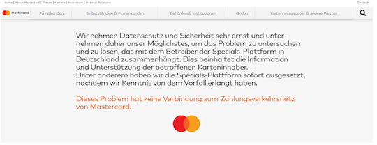 Seite heute Morgen gibt es einen Hinweis auf das Datenleck-Problem direkt auf der Homepage von Mastercard.