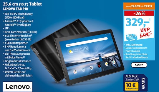 Gutes Tablet, weniger guter Preis: Lenovo Tab 10 Pro bei Aldi