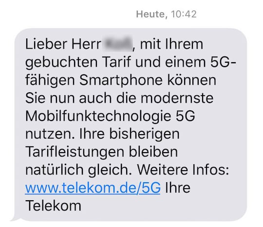 Hinweis auf 5G-Freischaltung kommt per SMS