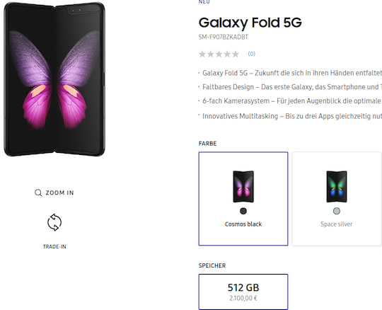 Das Galaxy Fold im Samsung Online-Shop