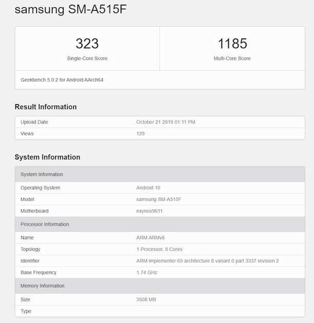 samsung a51 geekbench