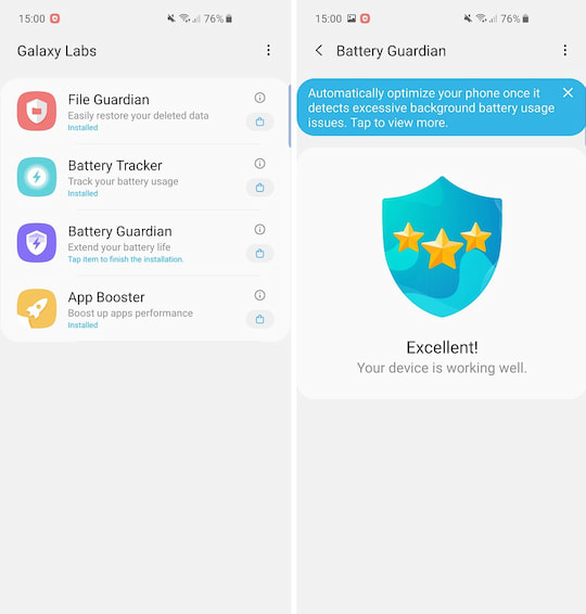 Galaxy Labs: App-bersicht und Battery Guardian