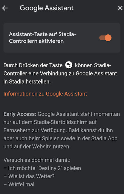 Die Taste fr den Google Assistant muss erst in der Stadia-App aktiviert werden