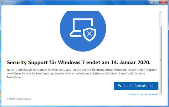 Hinweisfenster unter Windows 7