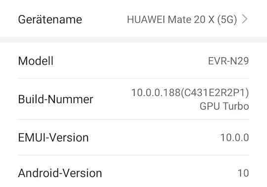 Android 10 und EMUI 10 sind installiert