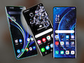 Handys mit 120-Hz-Display im Vergleich (im Bild: OnePlus 8 Pro, Galaxy S20 Ultra und Oppo Find X2 Pro)