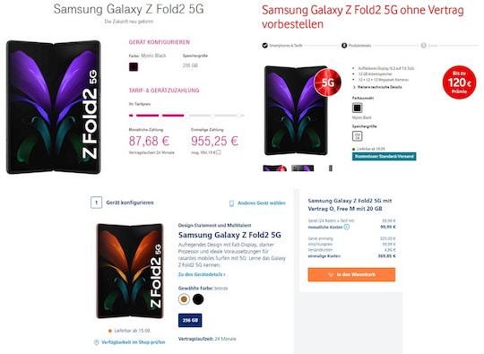 Galaxy Z Fold 2 5G bei der Telekom, Vodafone und o2