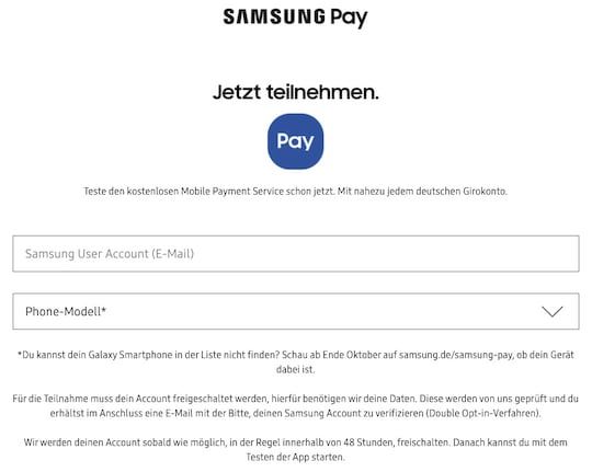 Samsung-Registrierungsseite