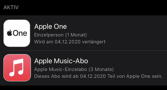 Aktives Apple-One-Abo und Apple Music Abo