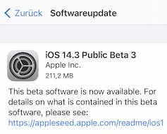 Neue Beta von iOS 14.3