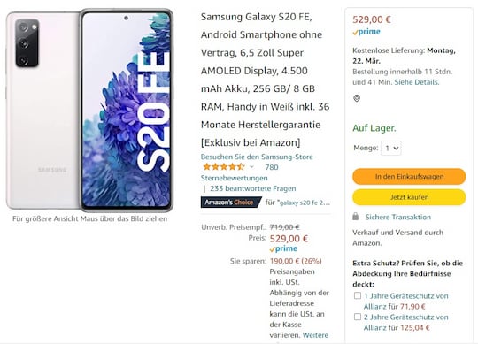 Galaxy S20 FE (256 GB) bei Amazon