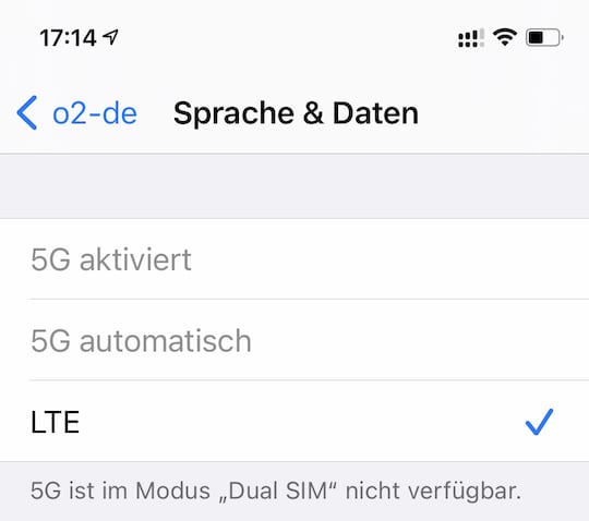 Unter iOS 14.4 stand 5G im Dual-SIM-Modus noch nicht zur Verfgung