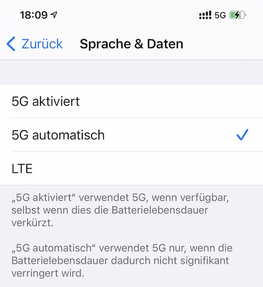 Unter iOS 14.5 kann 5G im Dual-SIM-Betrieb genutzt werden